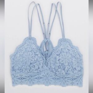 Aerie Snowday Lace Padded Triangle Bralette Monaco Blue Size XL Bra